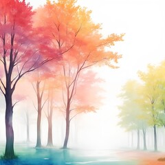 Naklejka na ściany i meble Abstract colorful trees watercolor background..