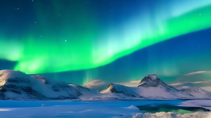 Naklejka premium Panorama of the northern lights over snowcapped mountains