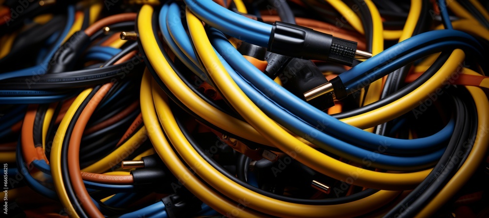 Poster closeup network internet cable. generative ai technology.