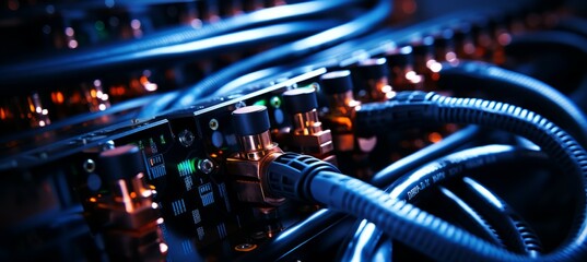 Internet electric fiber optic cable system hardware. Generative AI technology.
