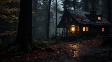 Fototapeta na wymiar Lone cabin in the woods. Cabin Porn