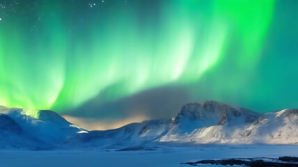 Naklejka premium Panorama of the northern lights over snowcapped mountains