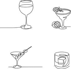 one line drawing of alcoholic drinks