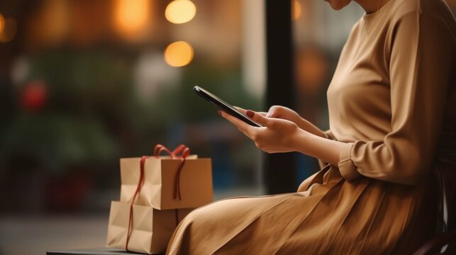 Online Shopping And Payment Concept, Women Use A Credit Card To Enter A Pin Code For Online Payment And Shopping Internet Banking System For Making Payment Transactions With A Laptop On The Table