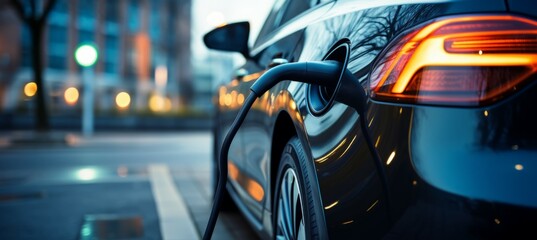 EV car charging. Green eco-friendly sustainable energy. Generative AI technology.