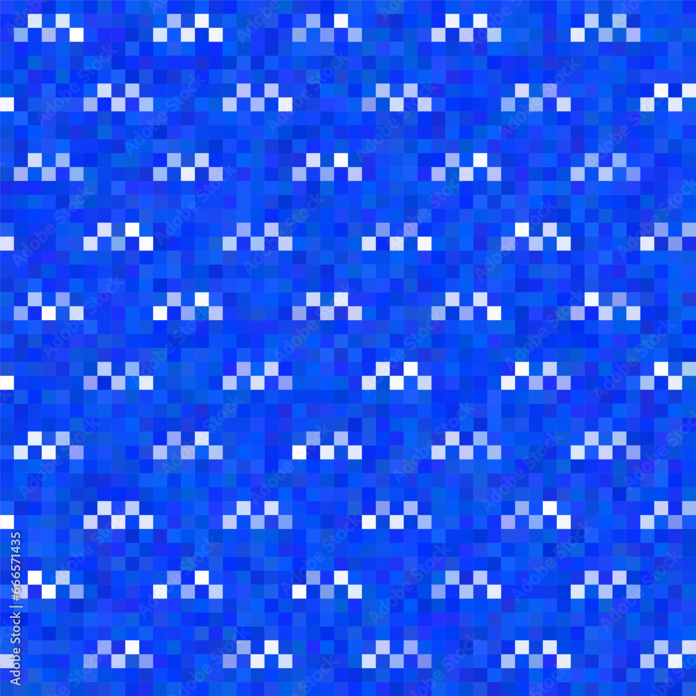 Aufkleber pixel waves on the sea with foam wings. background for a 16-bit computer game. seamless water or oce