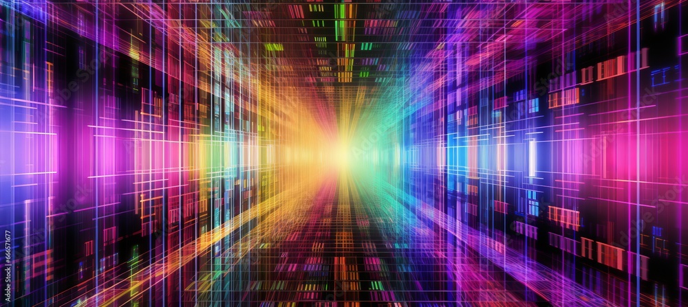 Poster colorful virtual cyberspace technology background. generative ai technology.