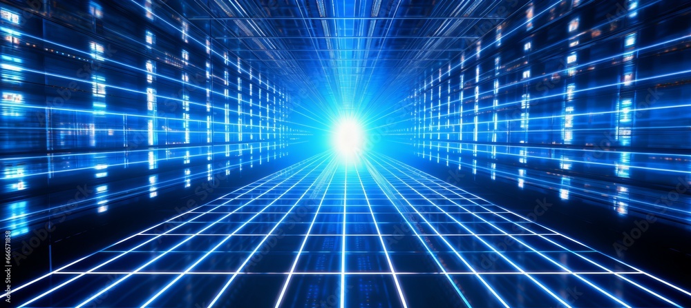 Poster colorful light virtual space technology background. generative ai technology.