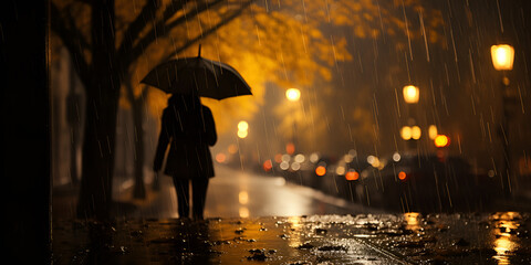 Man Is Holding An Umbrella While The Rain Falls Background,   Person Holding Umbrella in Downpour Ai Generative


