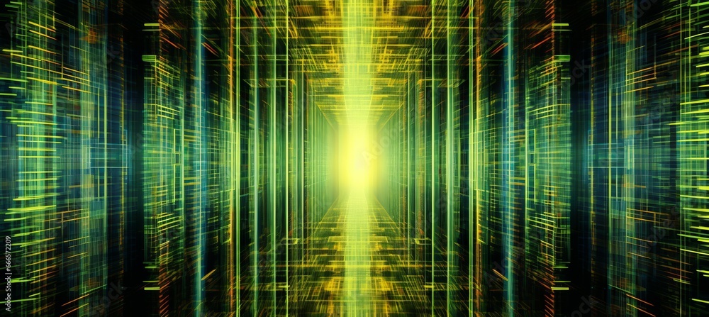 Poster colorful light virtual space technology background. generative ai technology.