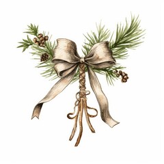 Watercolor of a Christmas tree branch with a garland of sparkling tinsel on white. AI generated