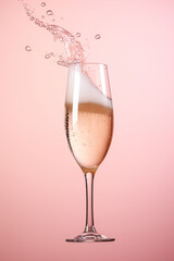 A flute of sparkling wine with splashes and bubbles
