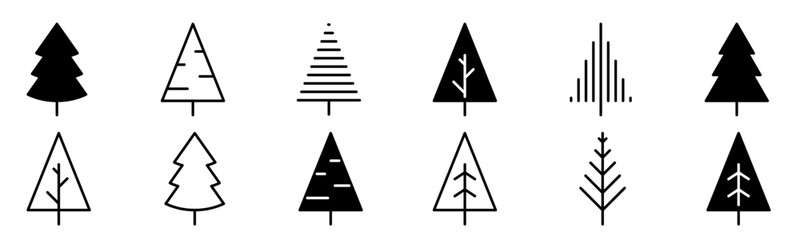 Christmas tree outline icons set. linear symbols collection. Editable stroke
