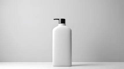 Foto op Plexiglas White empty cosmetic liquid dispenser bottle of soap, lotion, shampoo or shower gel mock up isolated in modern bathroom interior © Oksana