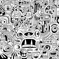 Black and white monsters doodle art