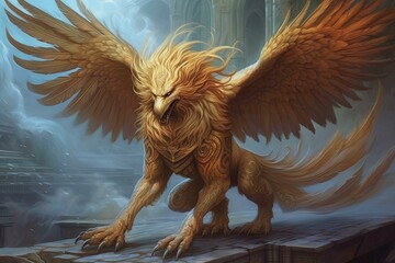 A mythological creature with the body of a lion and the head and wings of an eagle. Generative AI