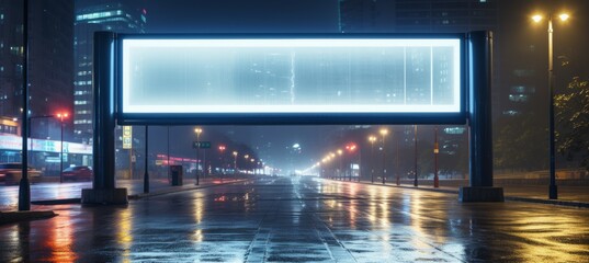 Blank billboard at night city street. Copy space for text and advert. Generative AI technology.