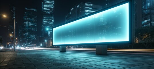 Glowing digital billboard at night city. Copy space for text and advert. Generative AI technology.