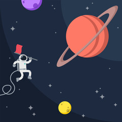 Spaceman Flat Design. Business Concept Goal Planet. Isolated Elements For Web.