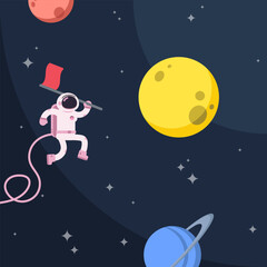 Spacewoman Flat Design. Business Concept Goal Planet. Isolated Elements For Web.