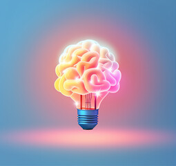 idea of mind cartoon with a brain bulb encircled
