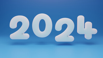 3d rendering. The date of the new year 2024 is made of white snow on a blue background. Illustration for calendars and other New Year or Christmas ideas.