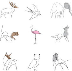  one line drawing birds and animals