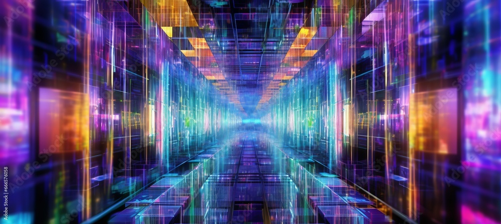 Poster Colorful data virtual space technology background. Generative AI technology.	
