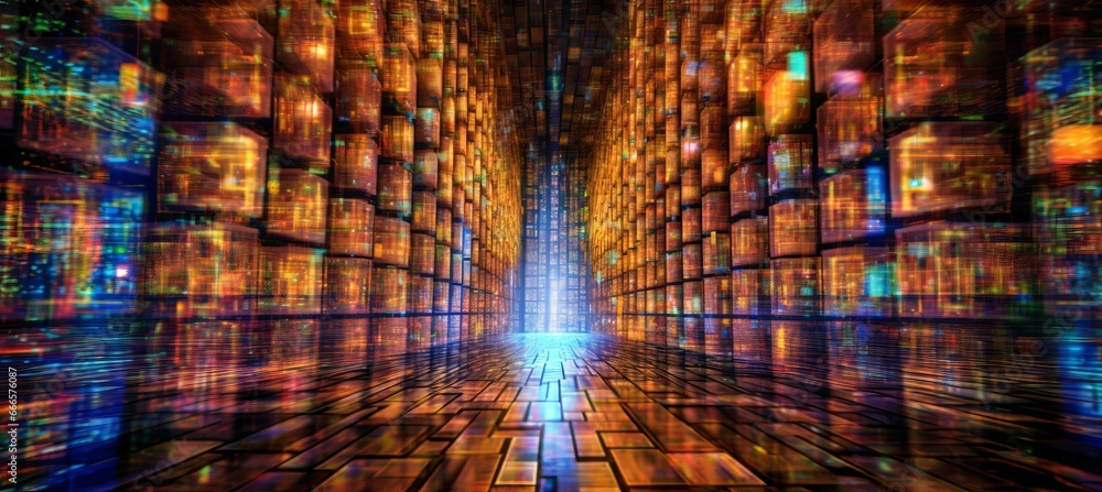 Poster Digital dimension virtual space technology background. Generative AI technology.	
