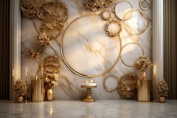sophisticated golden and stylish marble backdrop adorned with decorative features. Generative AI