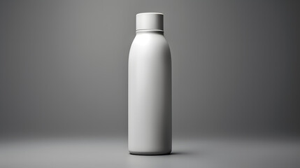 White empty shampoo bottle isolated mock up in modern light grey bathroom interior
