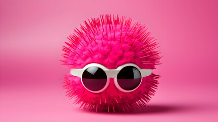 Humor pop art fun tennis ball with a pink mohawk hairstyle,Generative Ai.