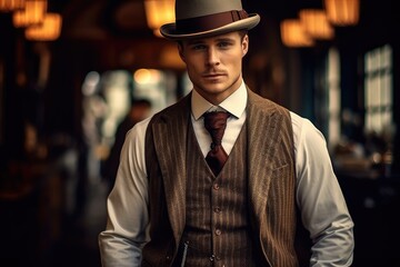 Vintage styled gentleman, monocle and waistcoat.