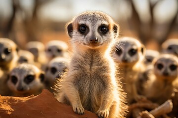 Fototapeta premium curious meerkat standing on its hind legs it's watchful pose