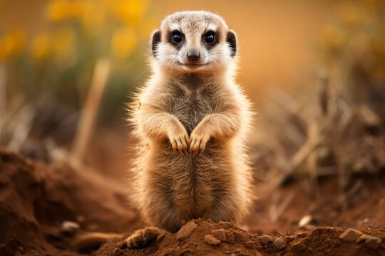 curious meerkat standing on its hind legs it's watchful pose