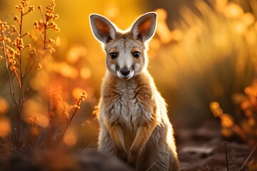 Curious wallaby exploring the vibrant flora