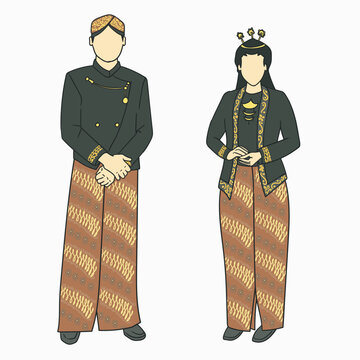 Central Java Indonesia Wedding Couple couple wearing Indonesian Javanese traditional clothes. 