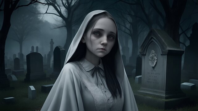 Ghost images. Ghost in old cemetery. Ghost, Spooky, Horror, Women, One Woman Only Cemetery, Characters, Costume. Ghostly Glances