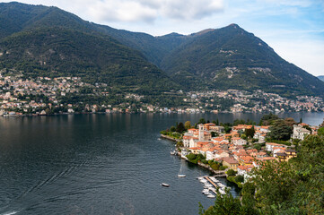The town of Torno, on Lake Como, photographed from above.