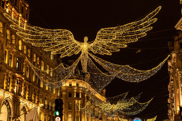Angel Christmas lights on Regent Street - obrazy, fototapety, plakaty