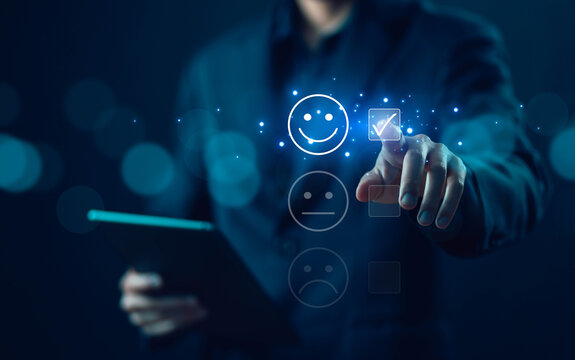 customer review to icon happy smile and best feedback client