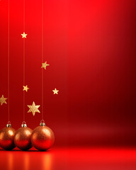 Red christmas background, christmas balls