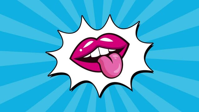 woman mouth pop art style animation, 4k video animated