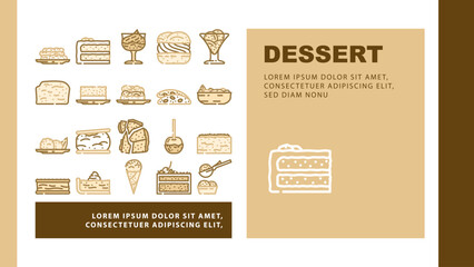 dessert cake food sweet landing web page vector. bakery pastry, cream gourmet, strawberry delicious, cafe plate, biscuit fruit, pie dessert cake food sweet Illustration