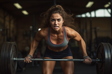 women doing a challenging weightlifting exercise with focused expression