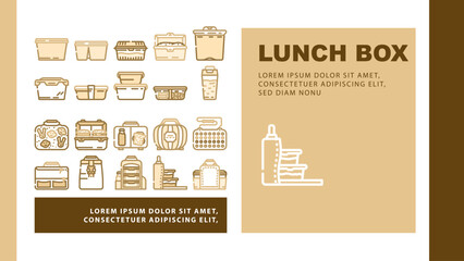 lunch school food box lunchbox landing web page vector. snack meal, sandwich healthy, container, apple bag, kid children plastic fruit green lunch school food box lunchbox Illustration