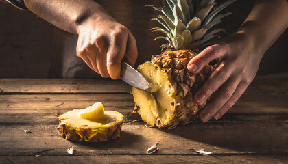 Pineapple, citrus fruit rich in vitamin C for a healthy breakfast - obrazy, fototapety, plakaty