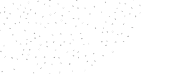 Abstract pattern of random falling silver stars on white background.