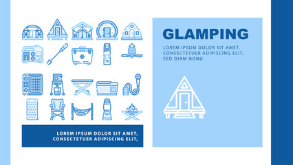 glamping tent nature luxury tipi landing web page vector. forest africa, barbecue glamour, camp, campfire bubble, chair beach, vacation glamping tent nature luxury tipi Illustration