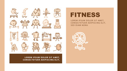 fruit fitness food diet landing web page vector. healthy lifestyle, nutrition fit, sport exercise, workout weight, apple gym training fruit fitness food diet Illustration